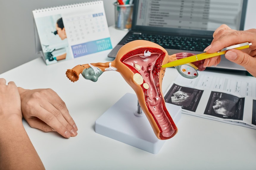 A doctor explaining the symptoms of a weak uterus